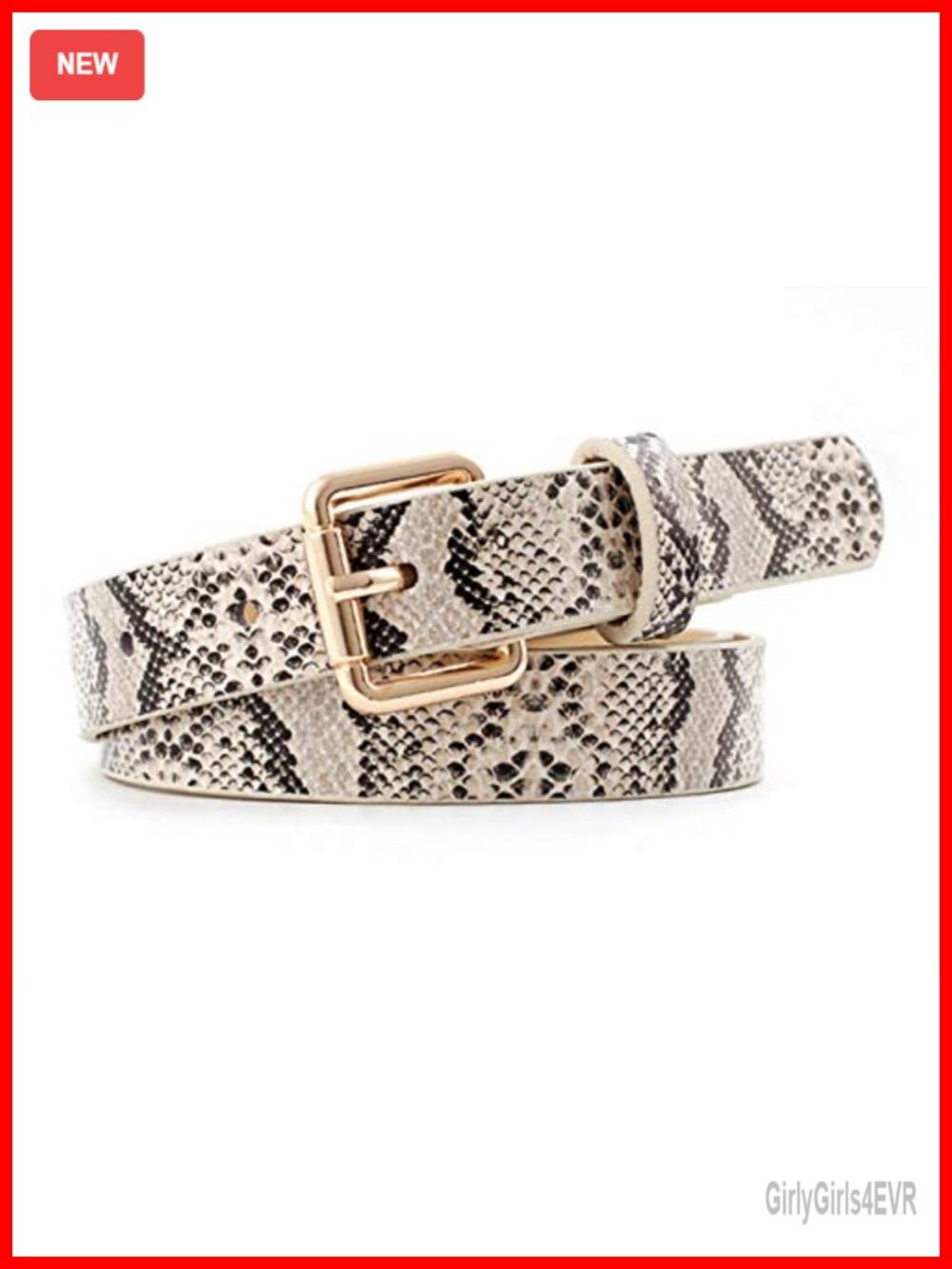 Snakeskin Print PU Leather Waist Belt Gold Buckle
